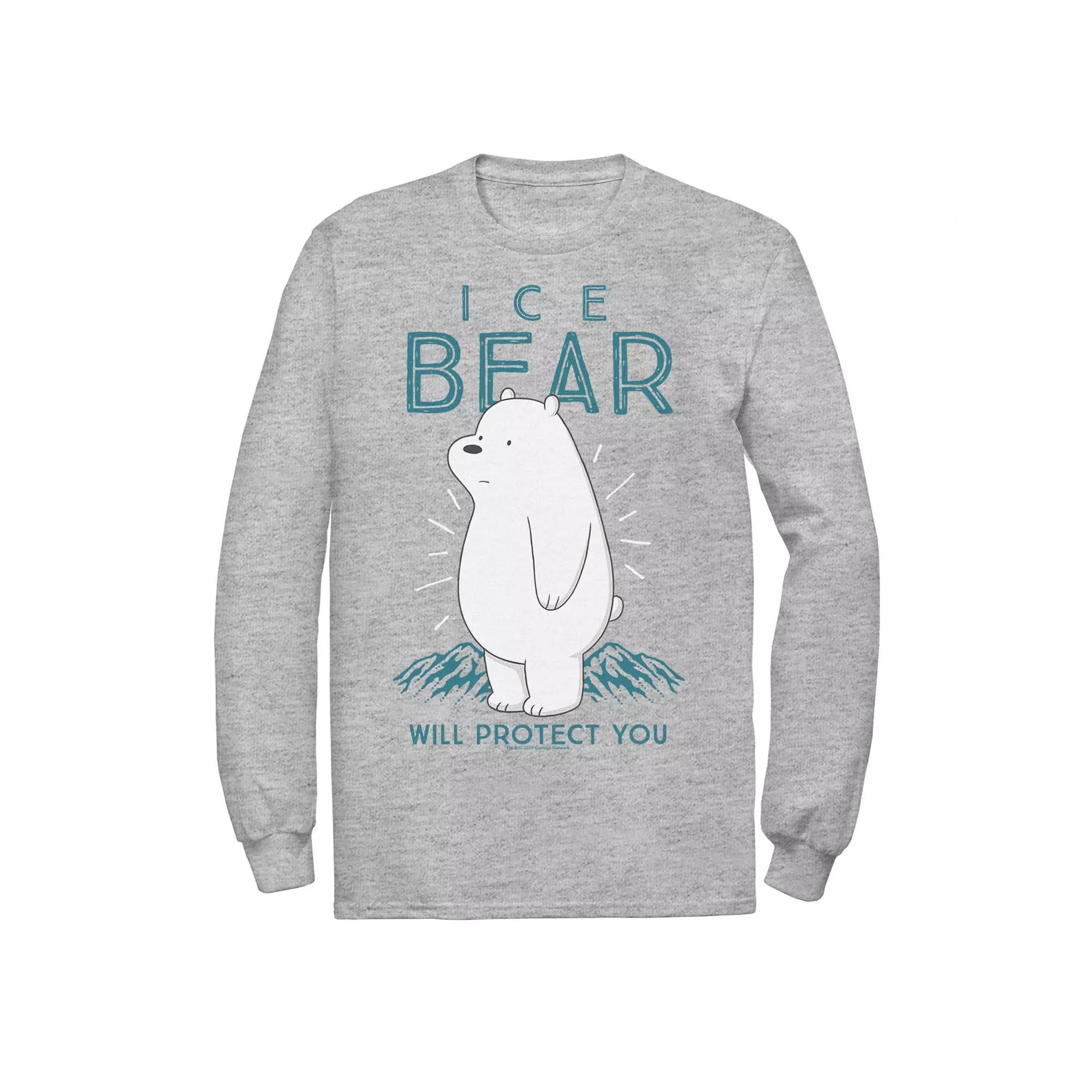 Mens Cartoon Network We Bare Bears Ice Bear Will Protect You Long Sleeve Tee Athletic Grey Product Image