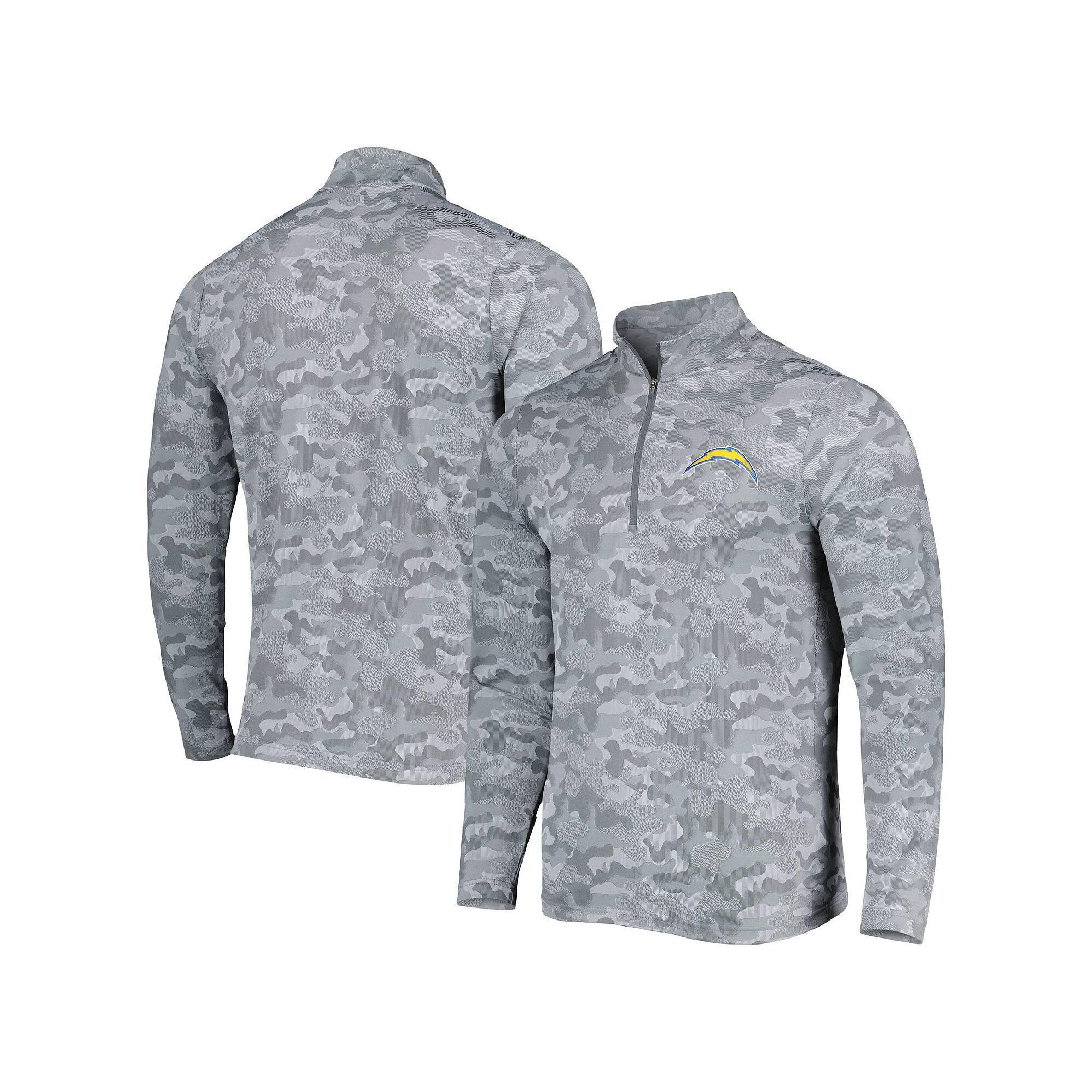 Men's Antigua Gray Los Angeles Chargers Brigade Quarter-Zip Sweatshirt, Size: XL, Grey Product Image