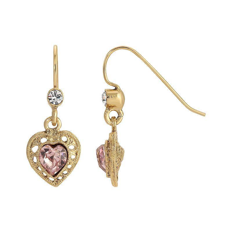 1928 Gold Tone Heart Drop Earrings, Womens, Green Product Image