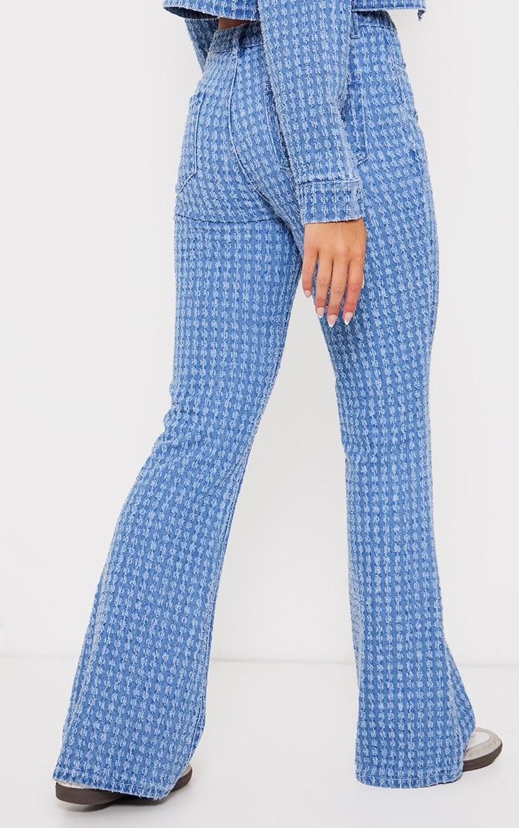Light Blue Distressed Stripe Denim Flare Jeans Product Image