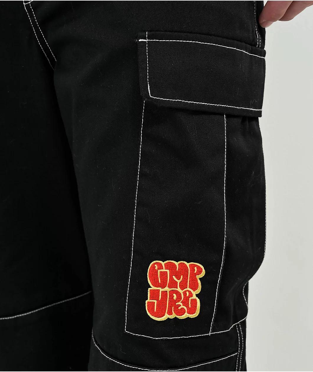 Empyre Loose Fit Embroidered Black Cargo Skate Pants Product Image