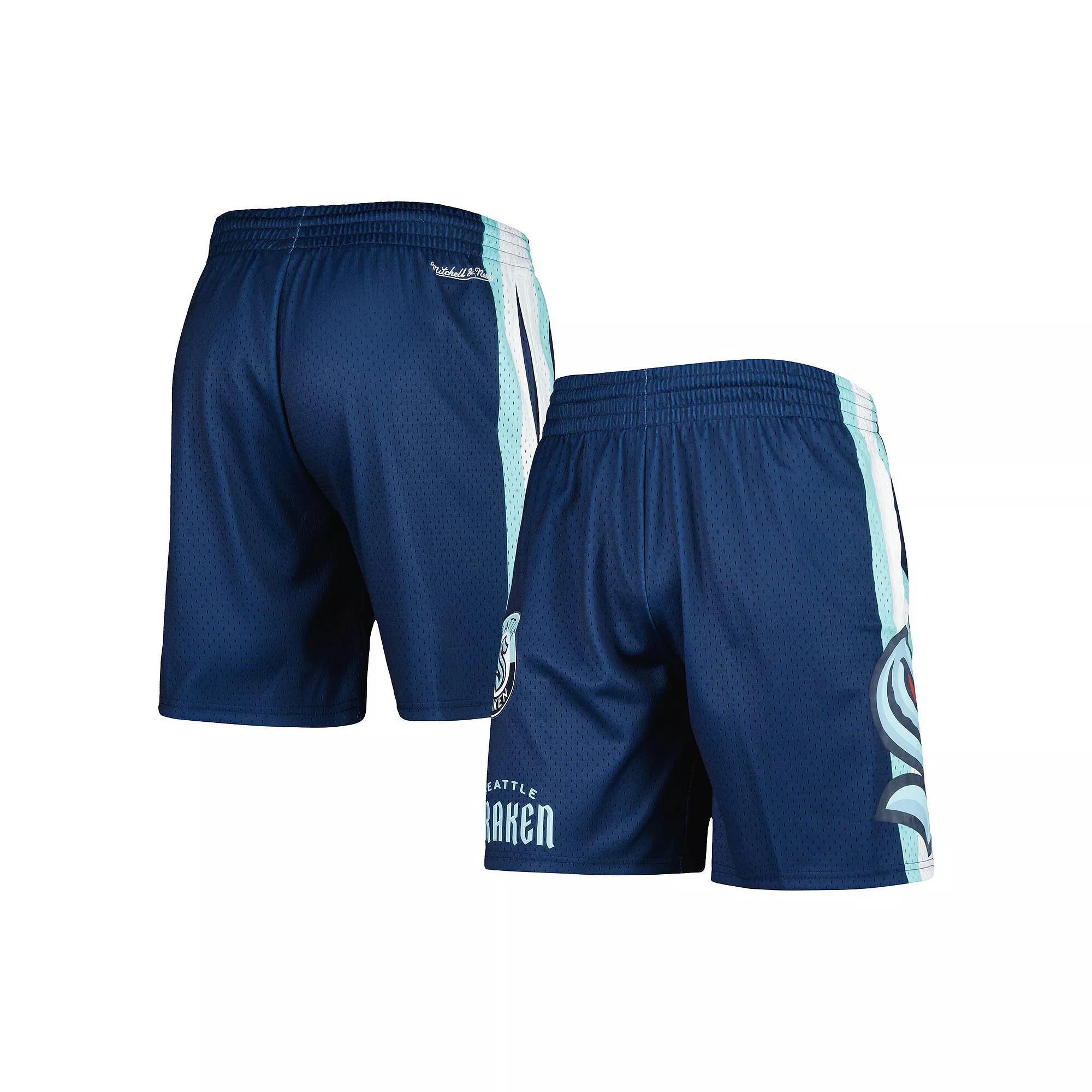 Men's Mitchell & Ness Deep Sea Blue Seattle Kraken City Collection Mesh Shorts, Size: Small, Krk Blue Product Image
