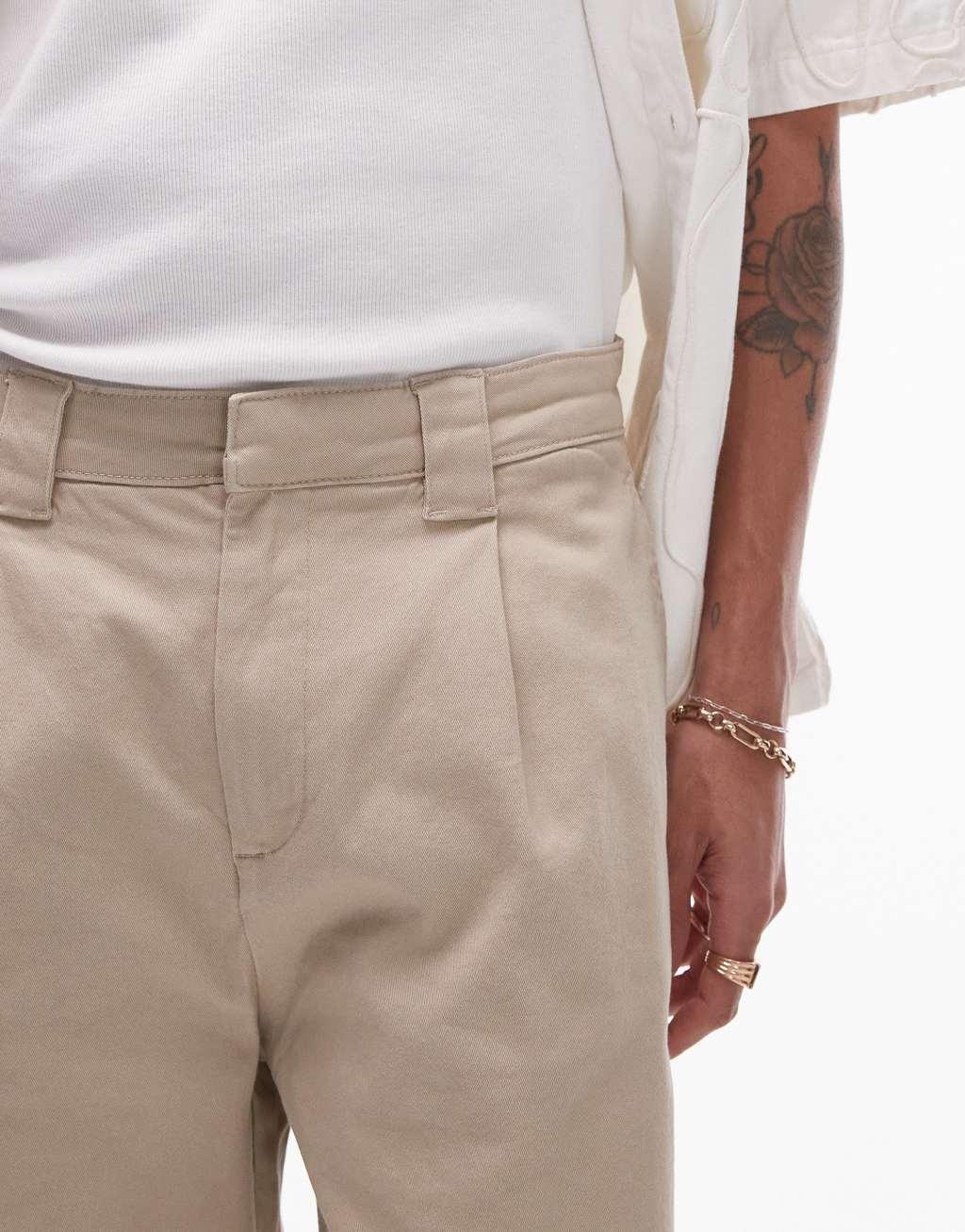Topman wide chino shorts in stone Product Image