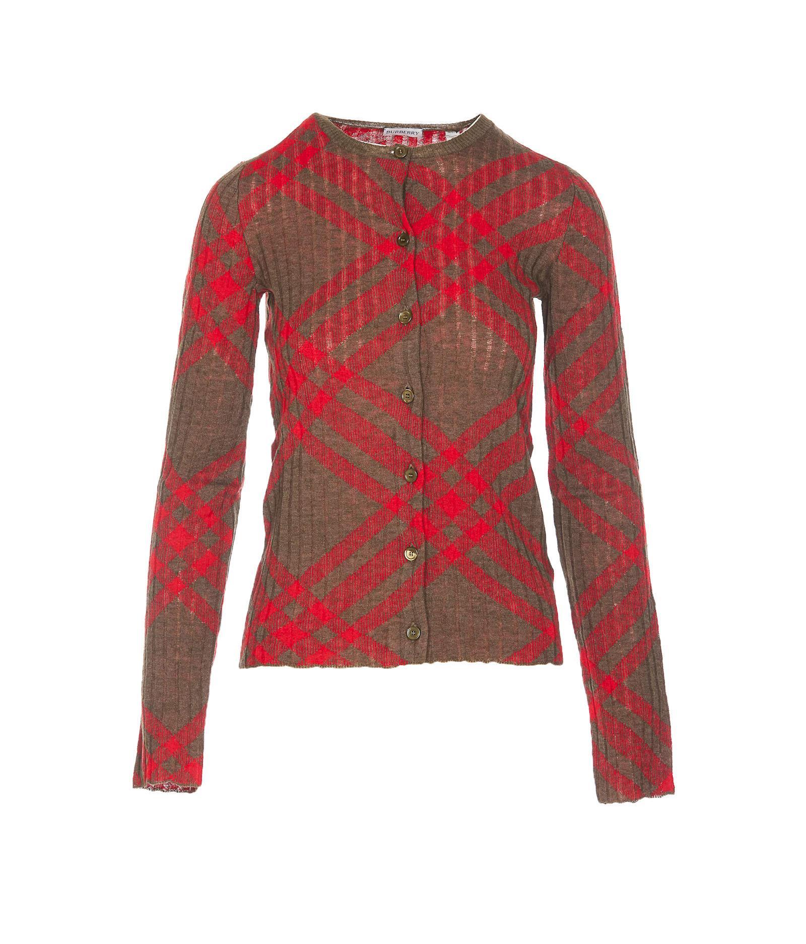 BURBERRY Check Motif Cardigan In Red Product Image