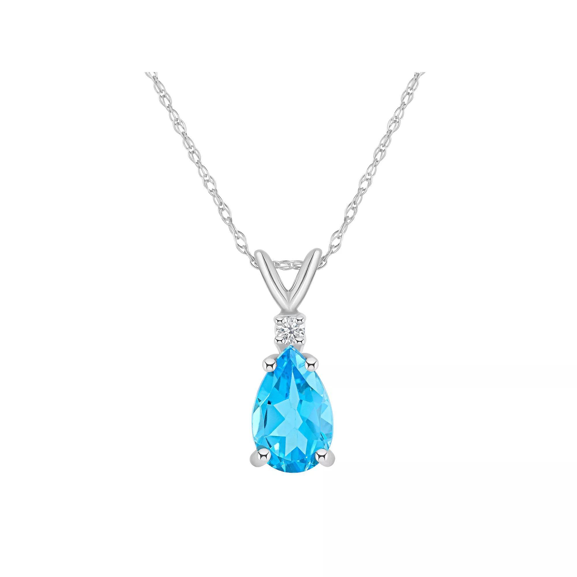 Celebration Gems 14k Gold Pear Shaped Blue Topaz & Diamond Accent Pendant Necklace, Women's, Size: 18", 14k Whgold Product Image