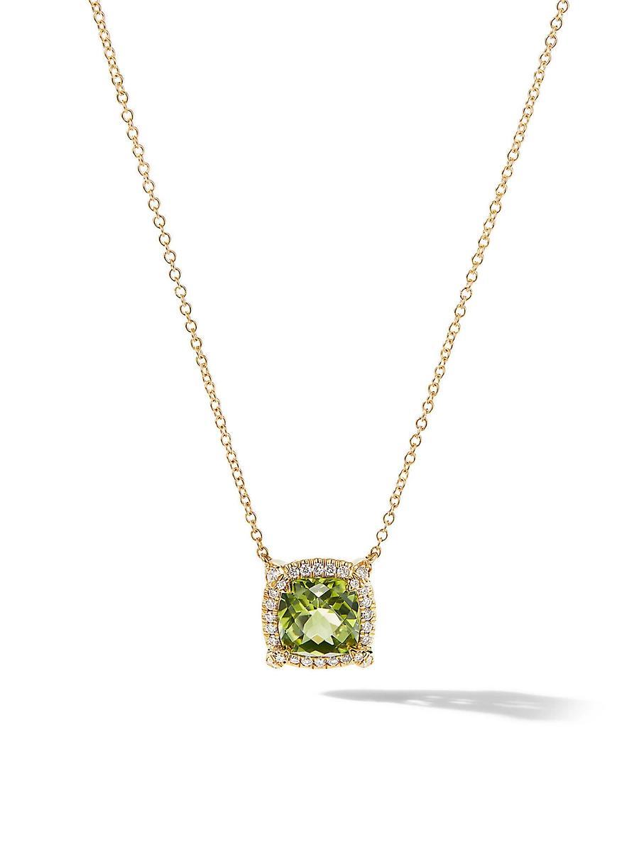 David Yurman Petite Chatelaine Pave Bezel Pendant Necklace in 18K Yellow Gold with Peridot Product Image