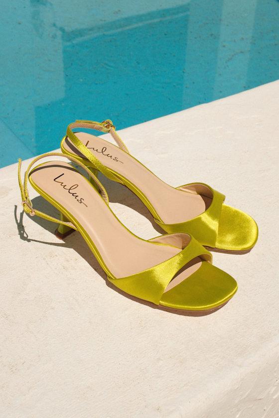 Soline Lime Satin Slingback Low Heel Sandals Product Image