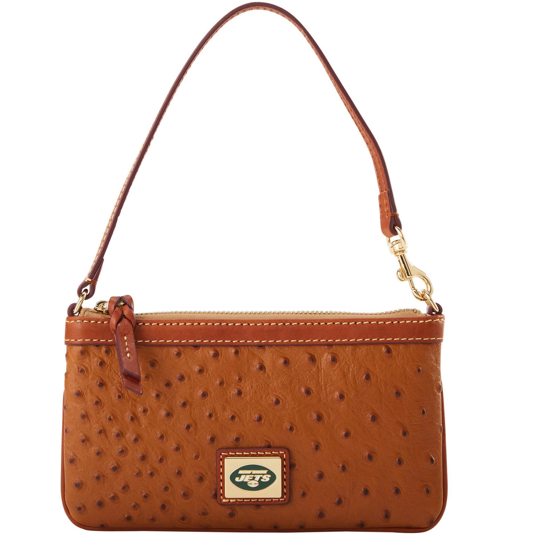 Dooney & Bourke Womens NFL Jets Large Slim Coated Cotton Wristlet in Caramel Product Image