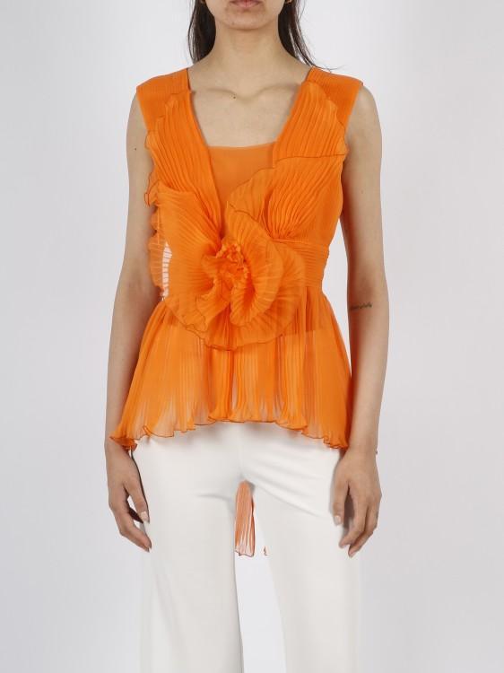 ALBERTA FERRETTI Pleated Silk Top In Yellow & Orange Product Image