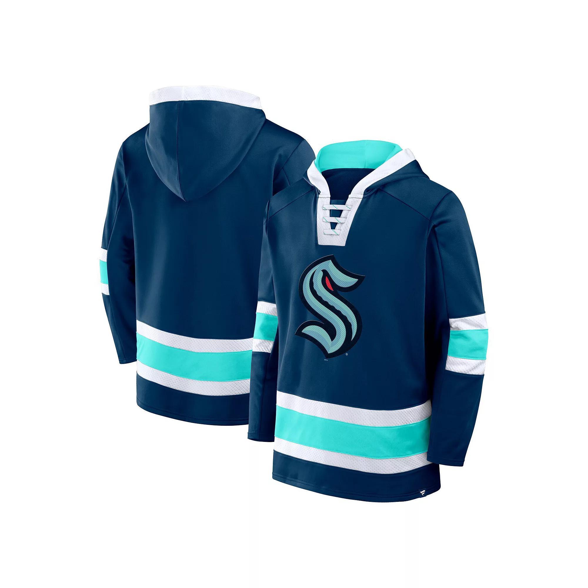 Men's Fanatics Deep Sea Blue Seattle Kraken Inside Line Fleece Pullover Hoodie, Size: Medium, Krk Blue Product Image