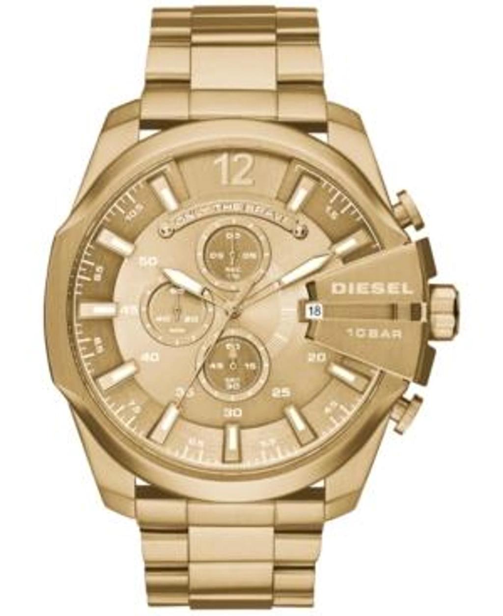 DIESEL Men's Chronograph Mega Chief Gold-tone Stainless Steel Bracelet Watch 59x51mm Product Image