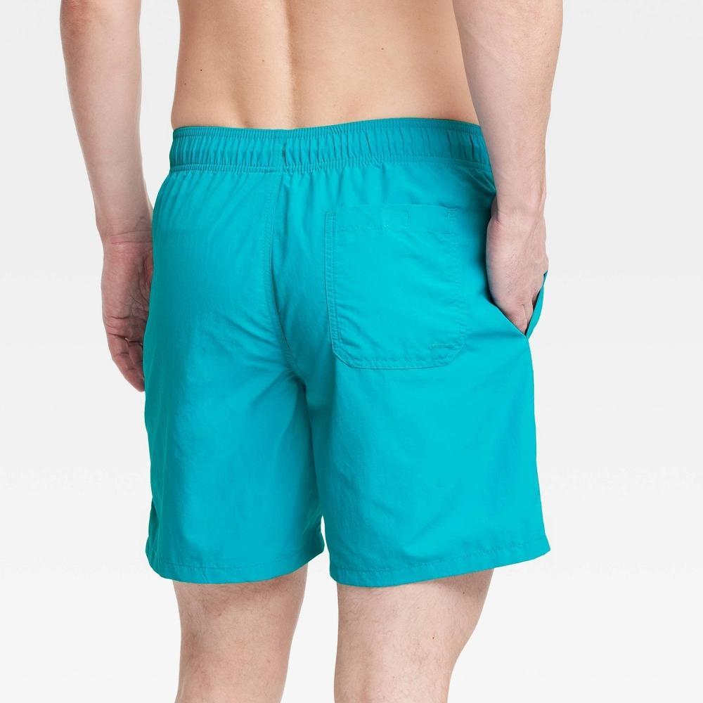 Men's 7" Swim Trunks - Goodfellow & Co™ Aqua Blue L: Quick Dry, Adjustable Waistband, Mesh Liner Product Image