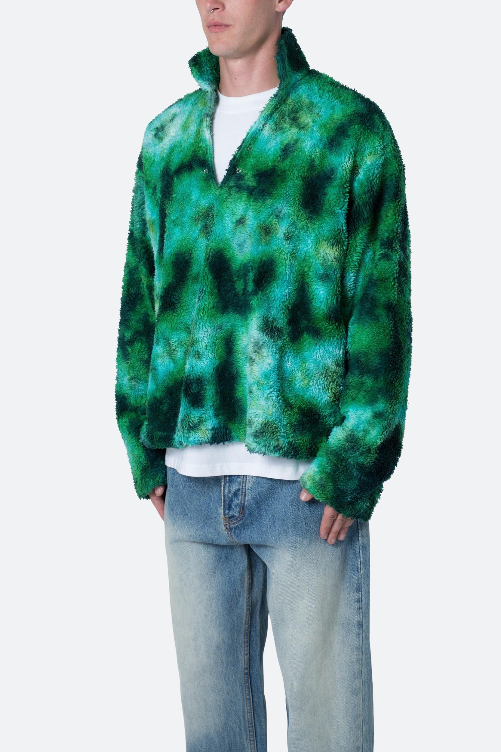 Tie Dye Sherpa Pullover Sweater - Green Product Image