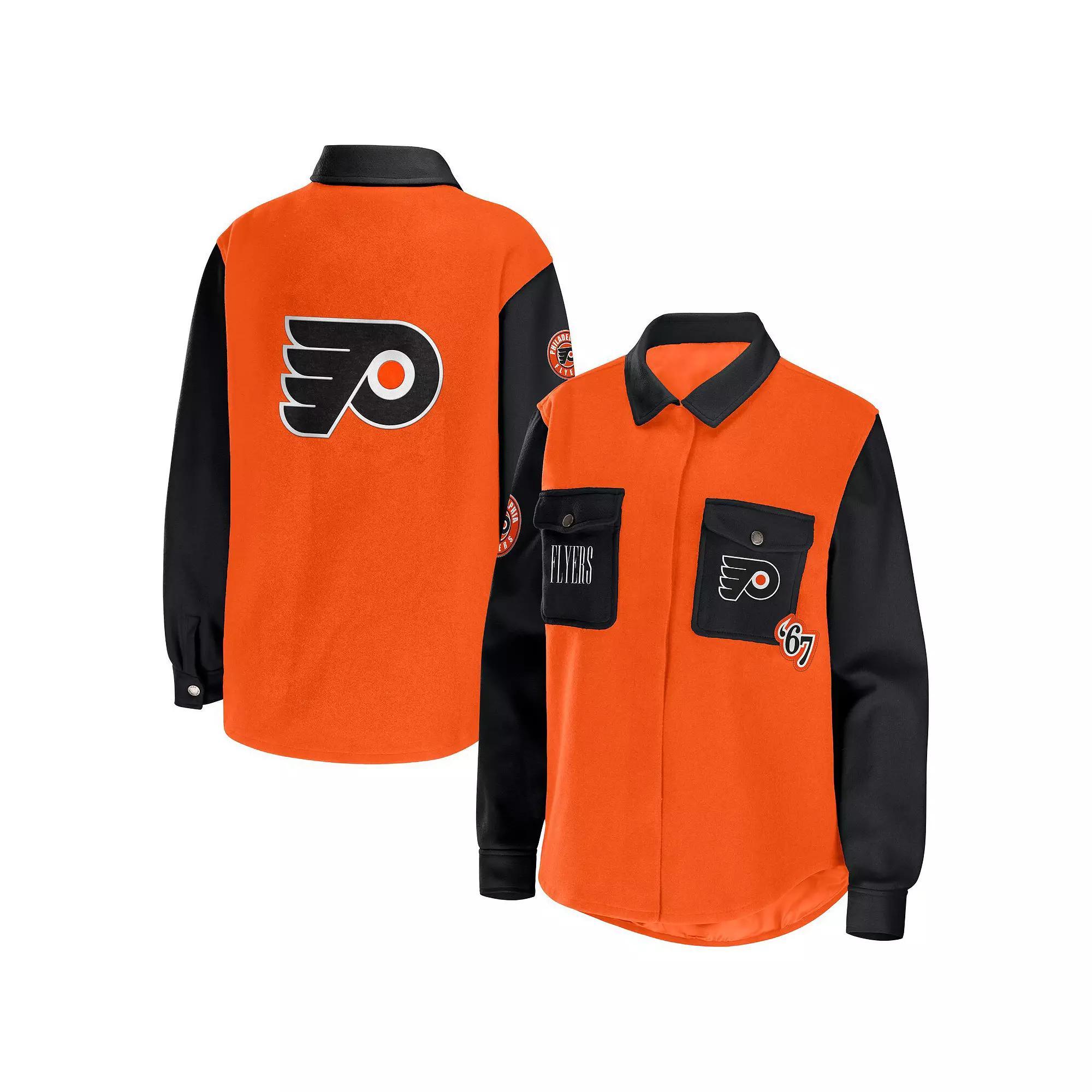 Women's WEAR by Erin Andrews Orange/Black Philadelphia Flyers Colorblock Button-Up Shirt Jacket, Size: Small, Fly Orange Product Image