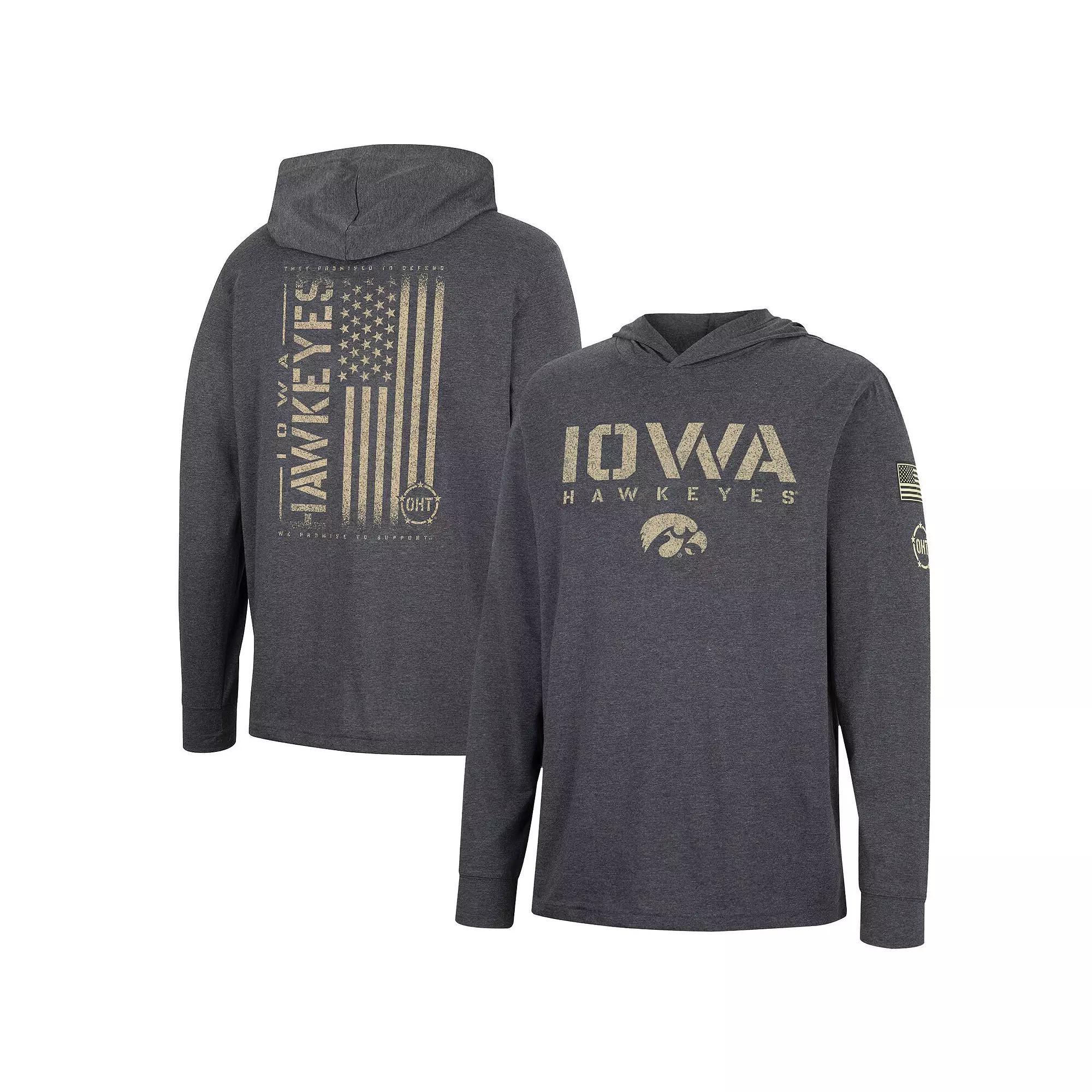 Men's Colosseum Charcoal Iowa Hawkeyes Team OHT Military Appreciation Hoodie Long Sleeve T-Shirt, Size: XL, Black Product Image