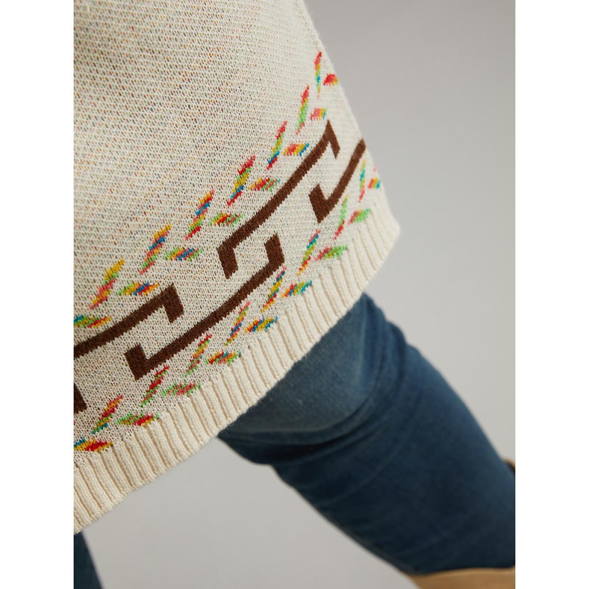 Plus Size Boho Geometric Print Open Front Cardigan Beige Women Casual Loose Long Sleeve Everyday Cardigans BloomChic 26/4X Product Image