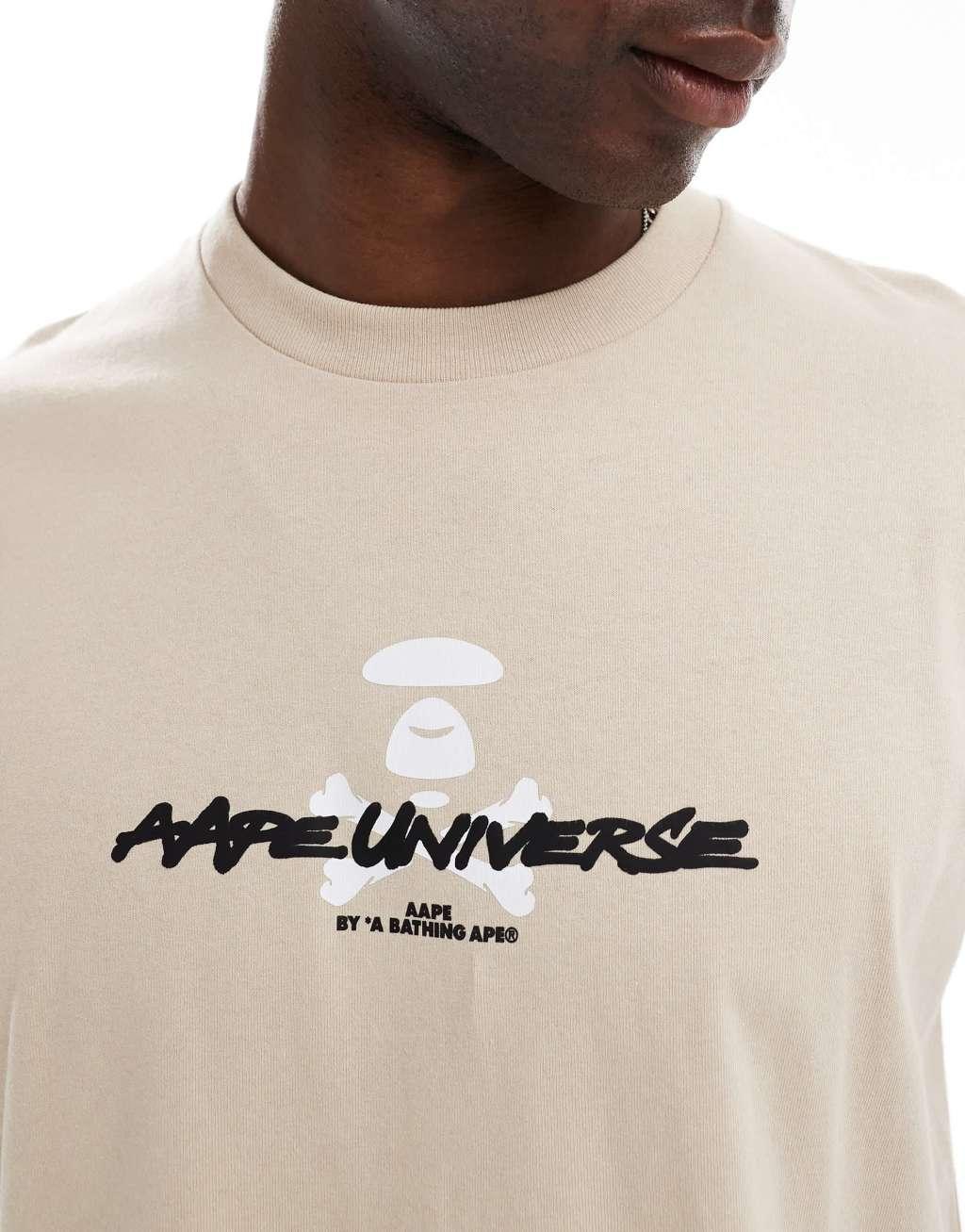 Aape By A Bathing Ape logo t-shirt with camo back print in beige Product Image