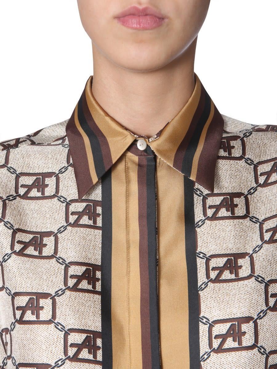 ALBERTA FERRETTI Logo Chain Print Shirt In Beige Product Image