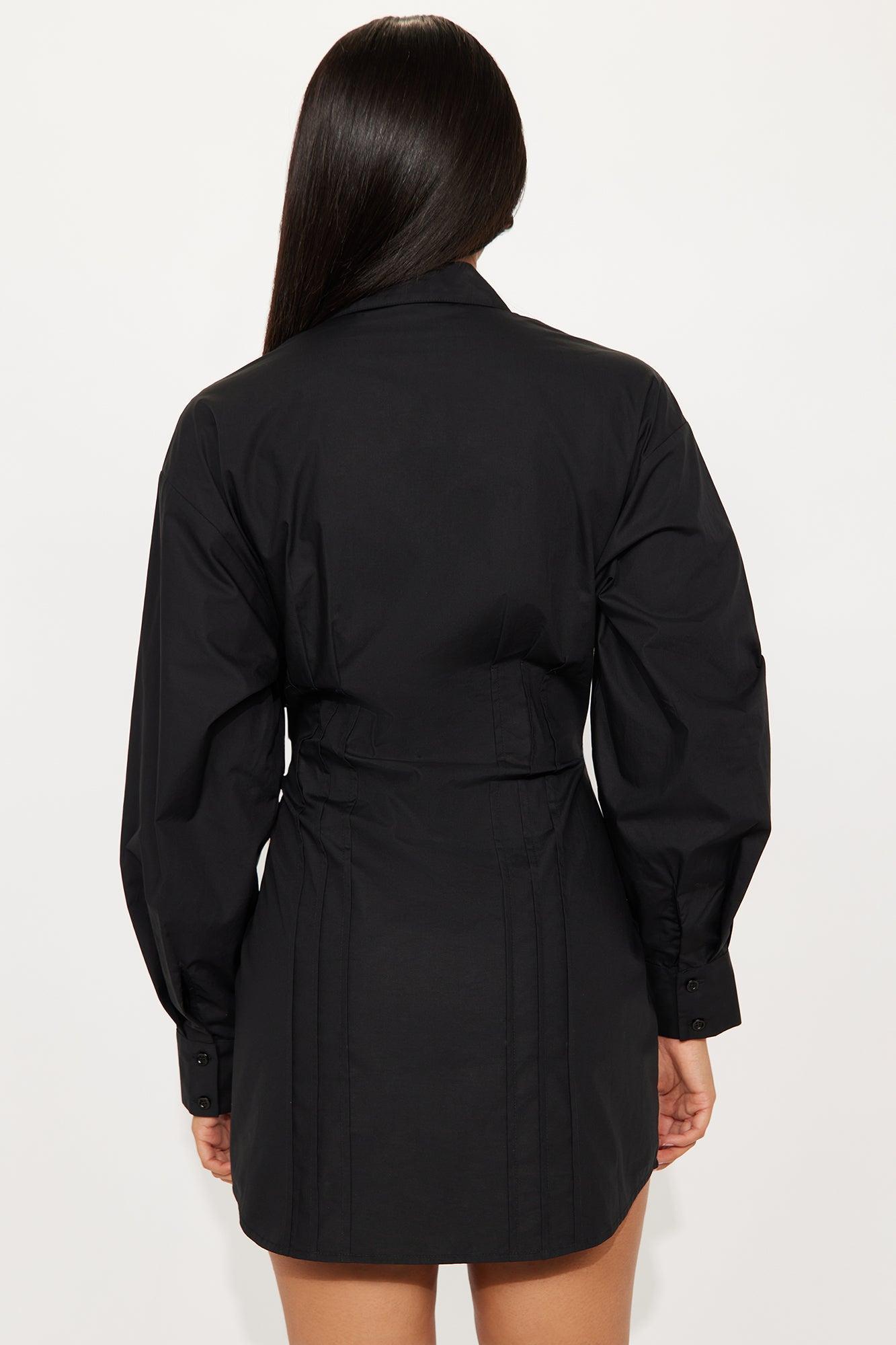 Vera Collar Shirt Mini Dress - Black Product Image