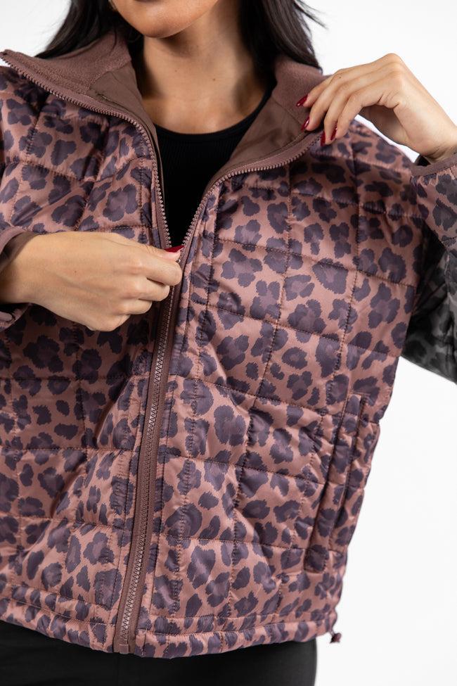 Vail Valley Brown Leopard Quilted Zip Up Jacket Product Image