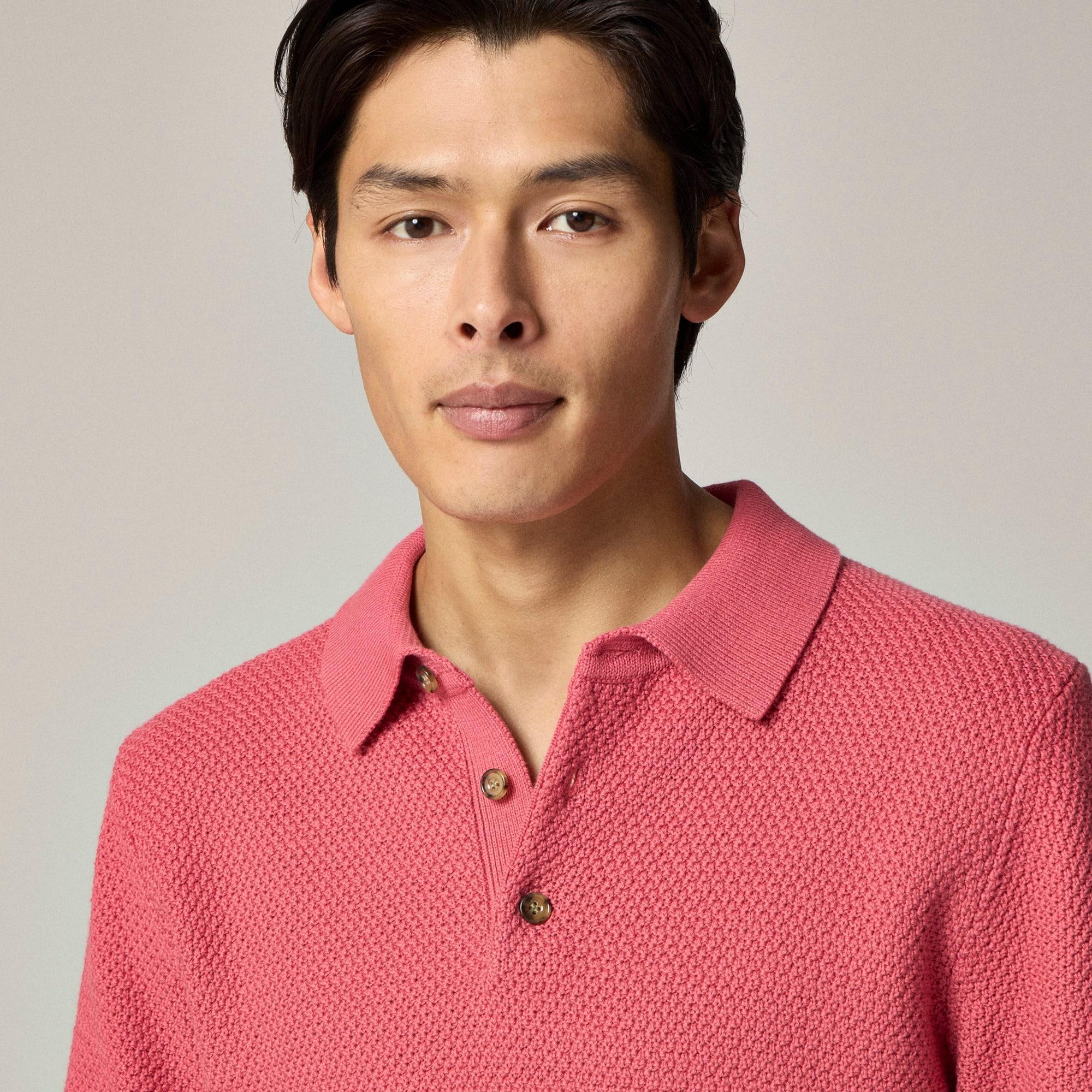 Short-sleeve cotton seed-stitch sweater-polo Product Image