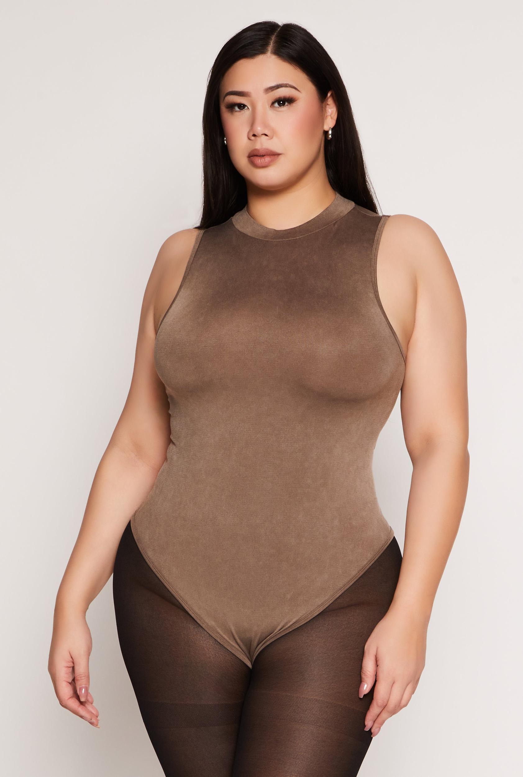 Womens Plus Size Acid Wash Mock Neck Bodysuit Product Image