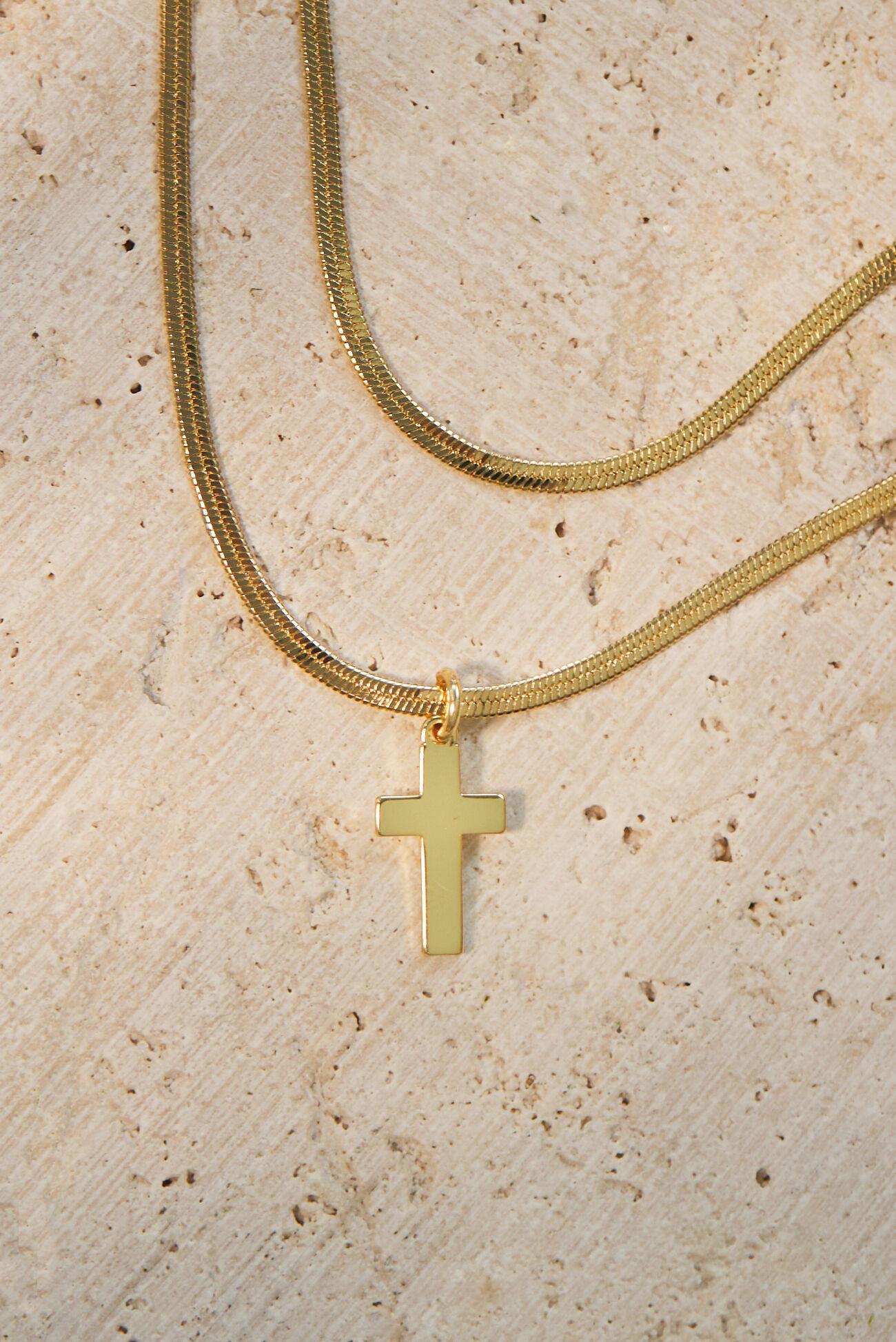 18K Gold Layered Cross Charm Necklace Product Image