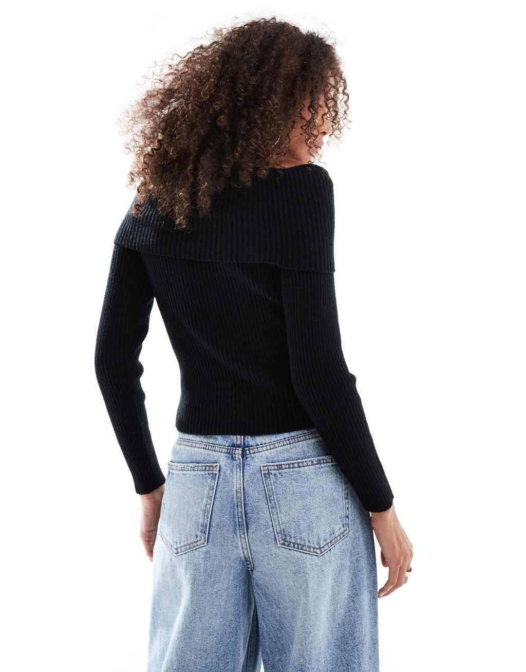 ONLY off the shoulder knit sweater in black  Product Image