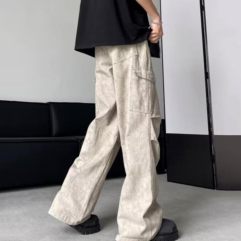 Men's American High Street Pleated Pocket Straight Cargo Paratrooper Pants Product Image