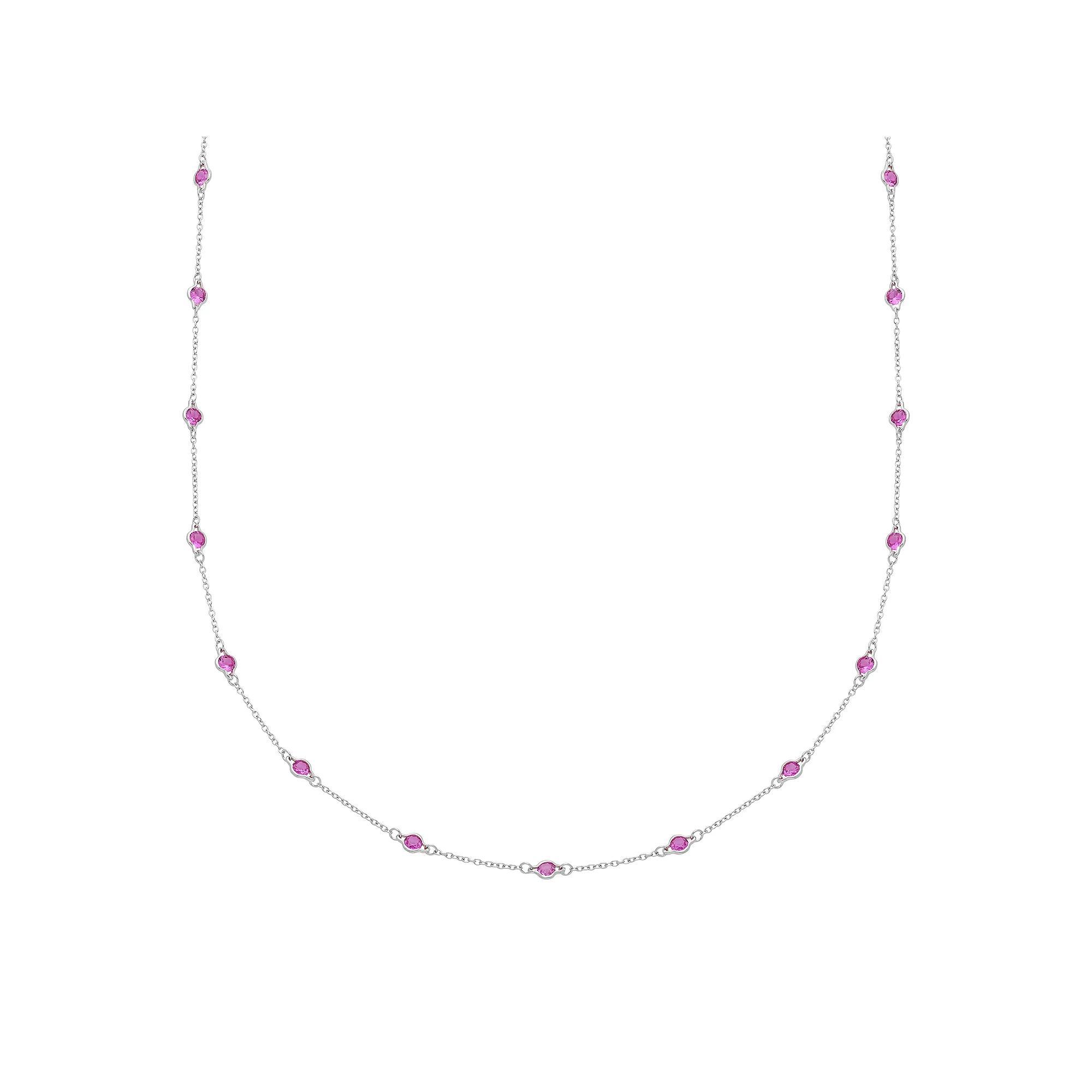 Sterling Silver Lab-Created Pink Sapphire Long Station Necklace, Women's, Size: 36" Product Image