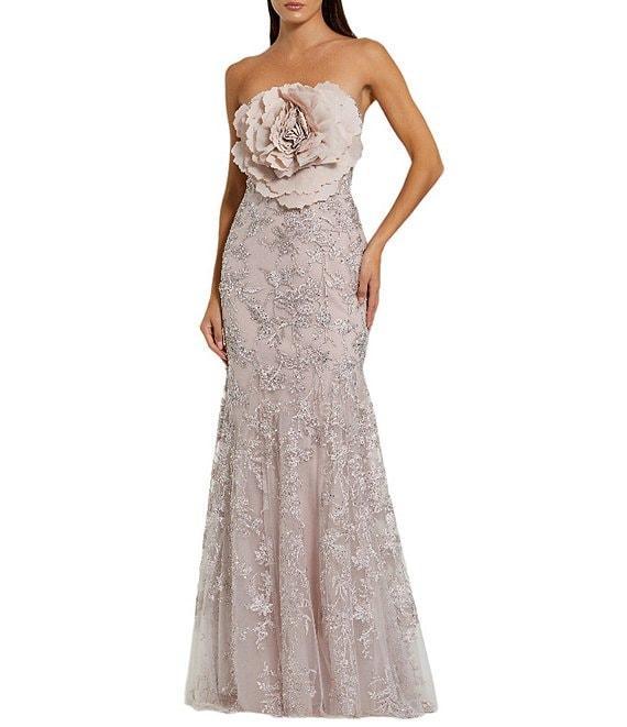Mac Duggal 3D Flower Strapless Embroidered Mesh Mermaid Gown Product Image