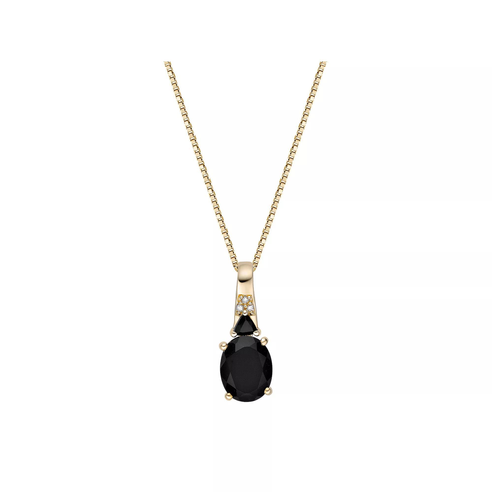 Gemminded 10k Gold Onyx & Diamond Accent Oval Pendant Necklace, Women's, Size: 18" Product Image