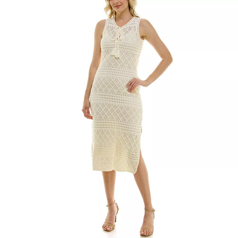 Women's Taylor Crochet Tie Neck Midi Dress, Size: XS, Ivory Product Image