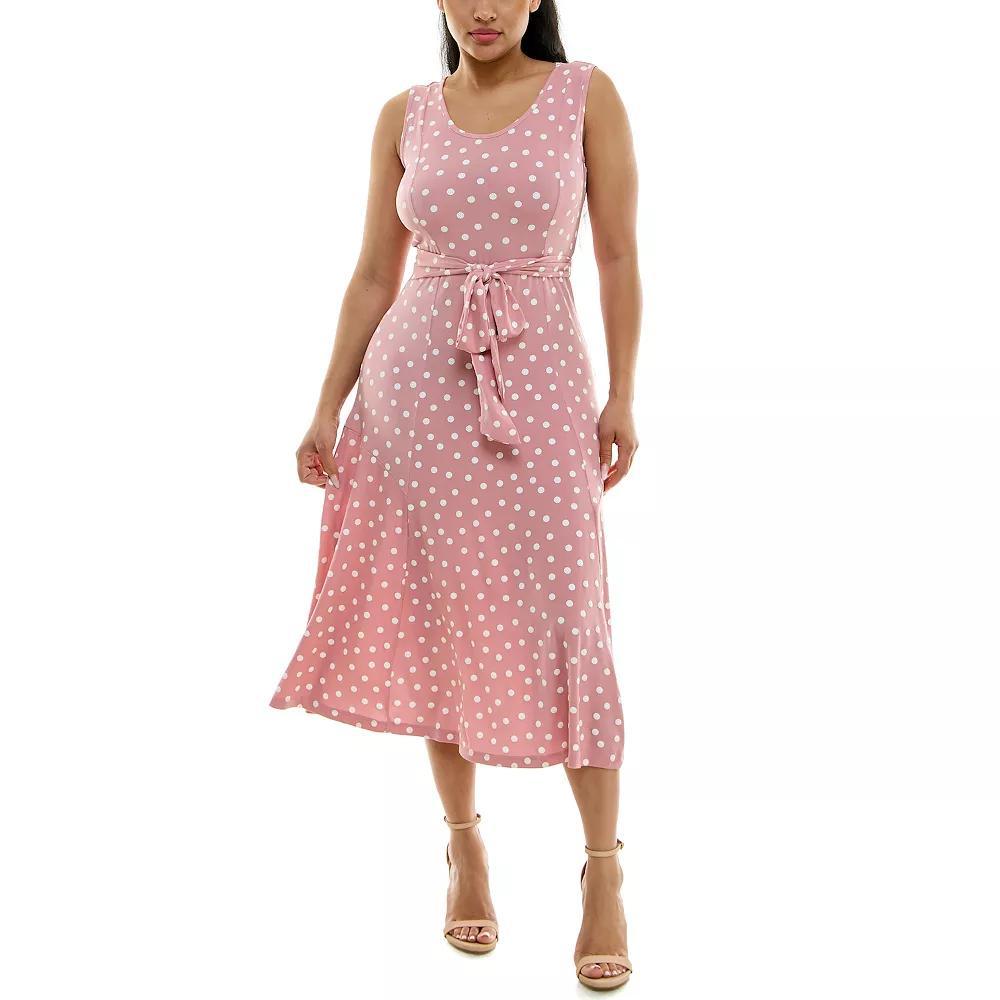 Women's Nina Leonard Belted Sleeveless Print Midi Dress, Size: XL, Brown Team Product Image
