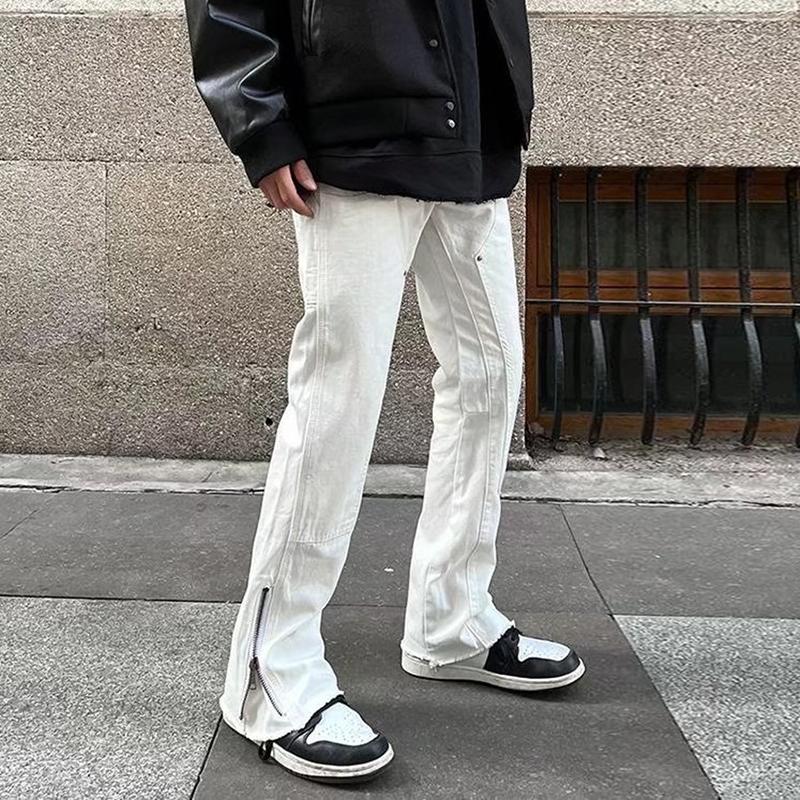 Casual Stud Zipper Straight Leg Pants Product Image