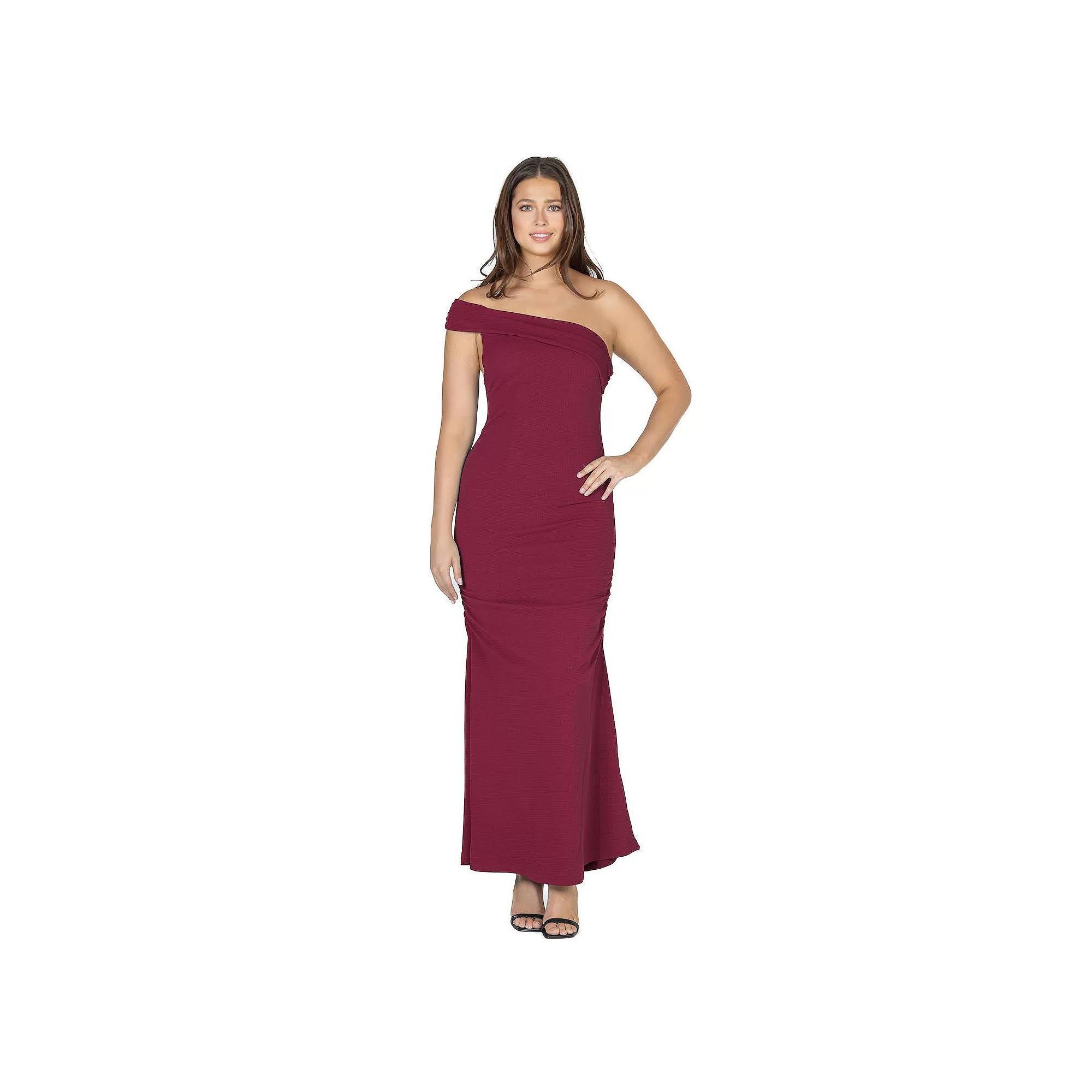 Women's 24Seven Comfort Apparel One-Shoulder Ruched Mermaid Maxi Dress, Size: XL, Brick Product Image
