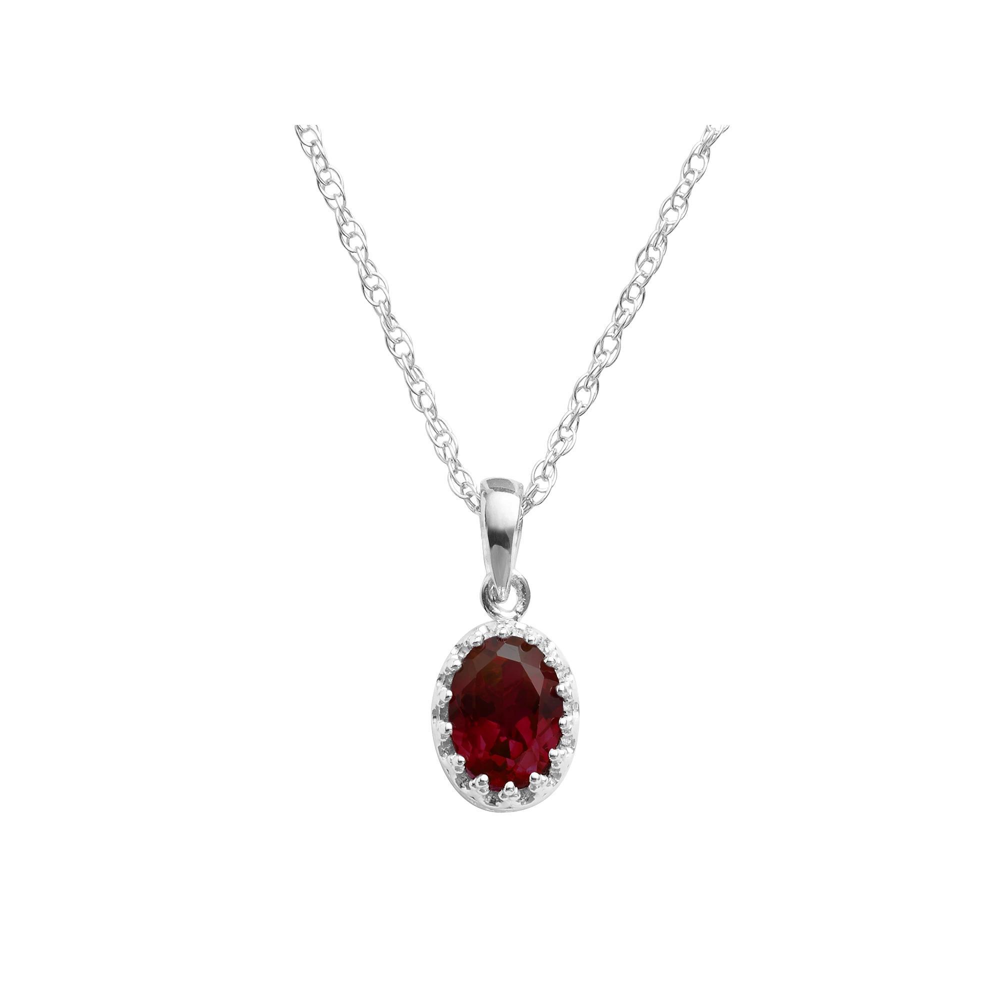 Designs by Gioelli Sterling Silver Garnet Oval Pendant, Women's, Size: 18", Red Product Image
