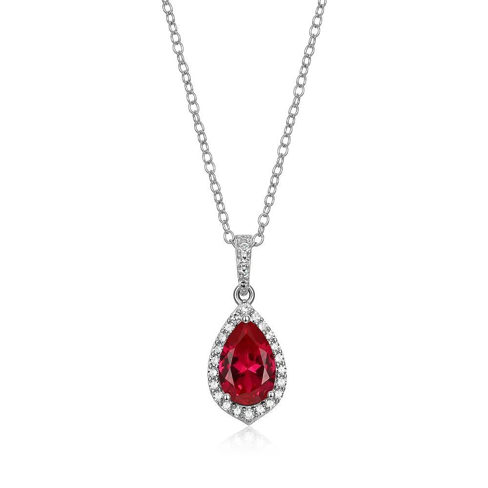 Sterling Silver Lab-Created Ruby & 1/5 Carat T.W. Lab-Grown Diamond Halo Pendant Necklace, Women's, Size: 18-20" ADJ Product Image