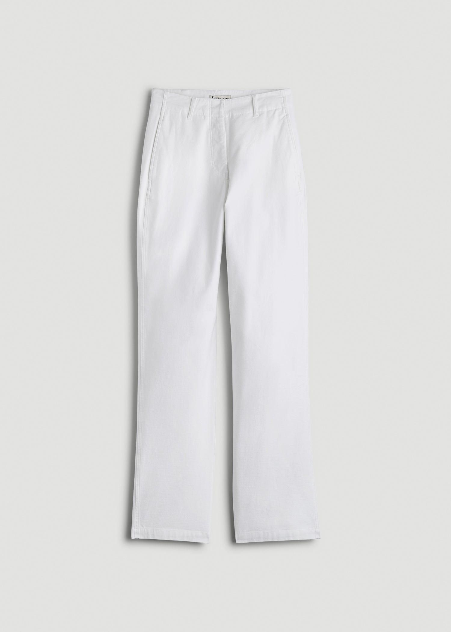 High-Rise Wide-Leg Flat-Front Chino Pants for Tall Women in White Product Image