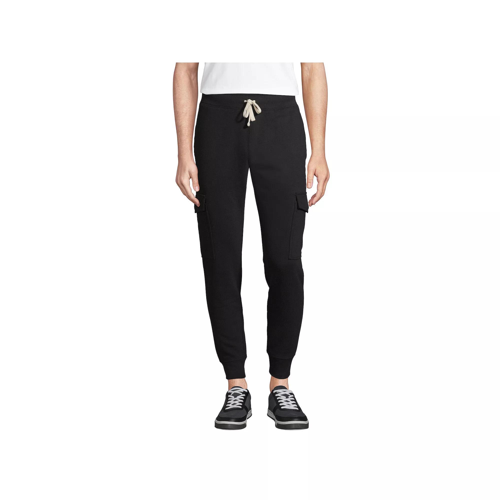 Men's Lands' End Serious Sweats Cargo Jogger Pants, Size: XXL, Black Product Image