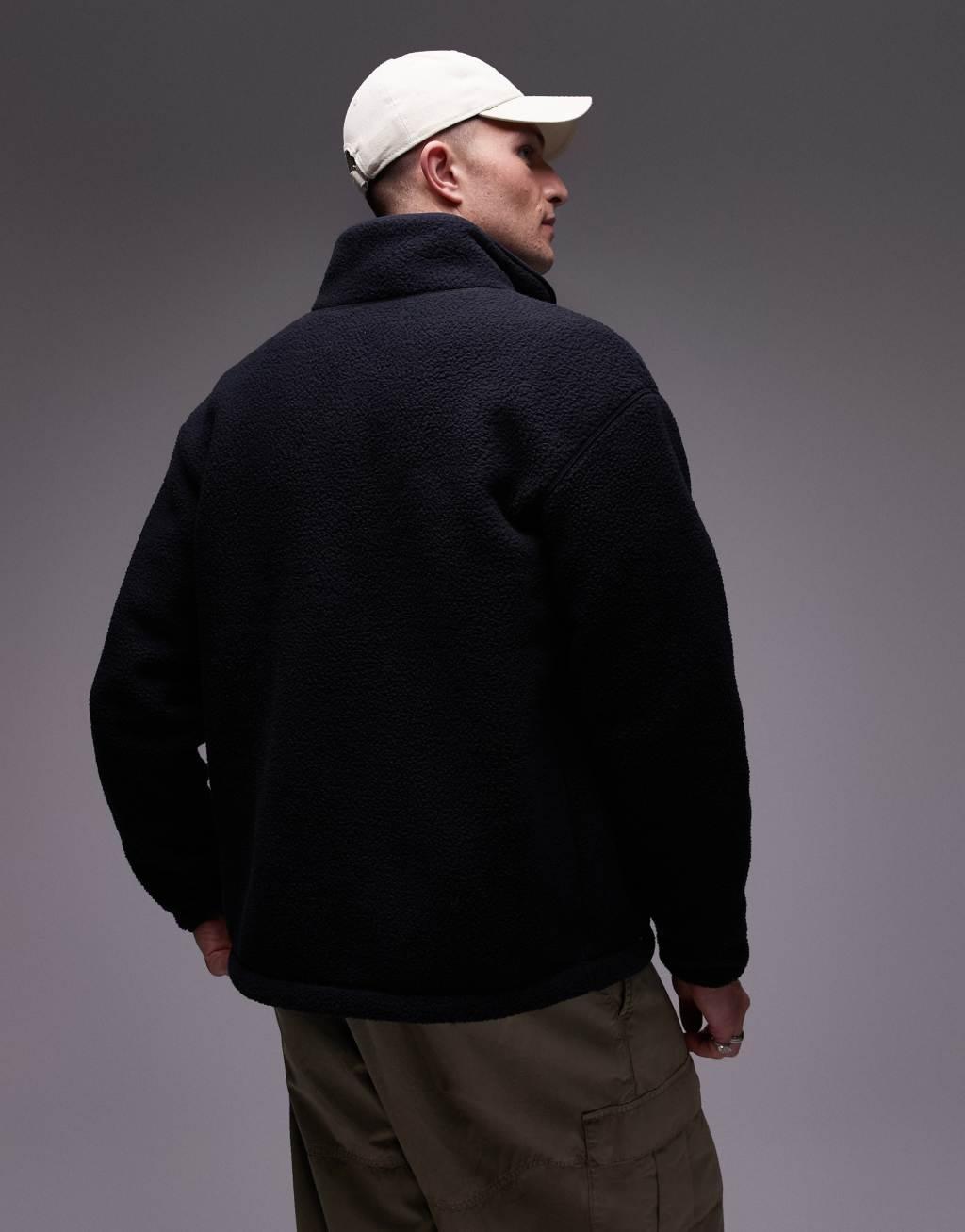 ARKET fleece pile jacket with two-way zip in dark blue  Product Image