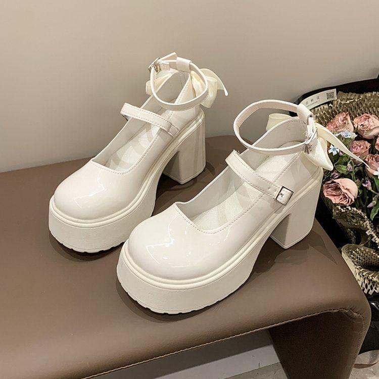 Block Heel Platform Plain Mary Jane Pumps Product Image