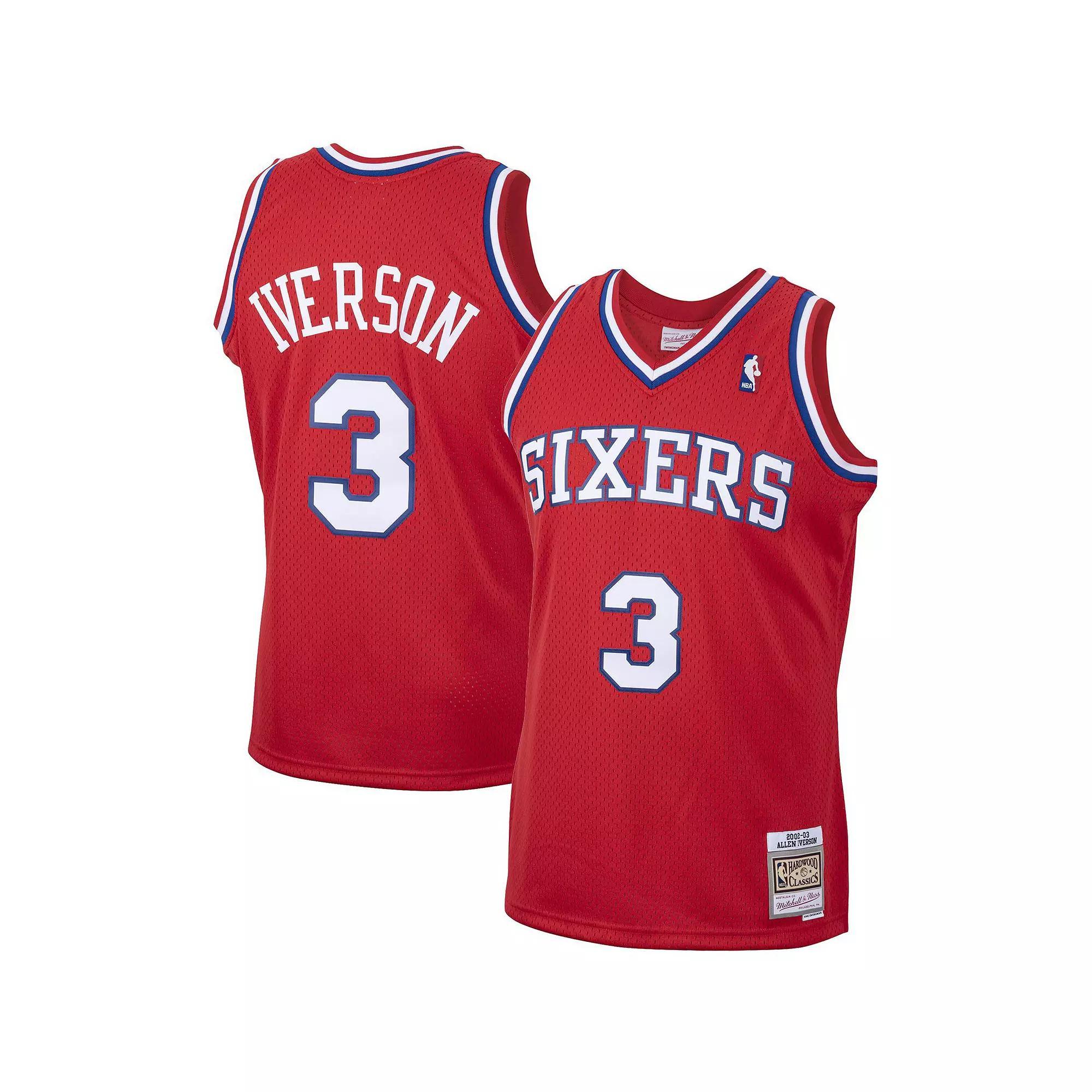 Men's Mitchell & Ness Allen Iverson Red Philadelphia 76ers 2001/02 Hardwood Classics Swingman Jersey, Size: 5XL, 76r Red Product Image