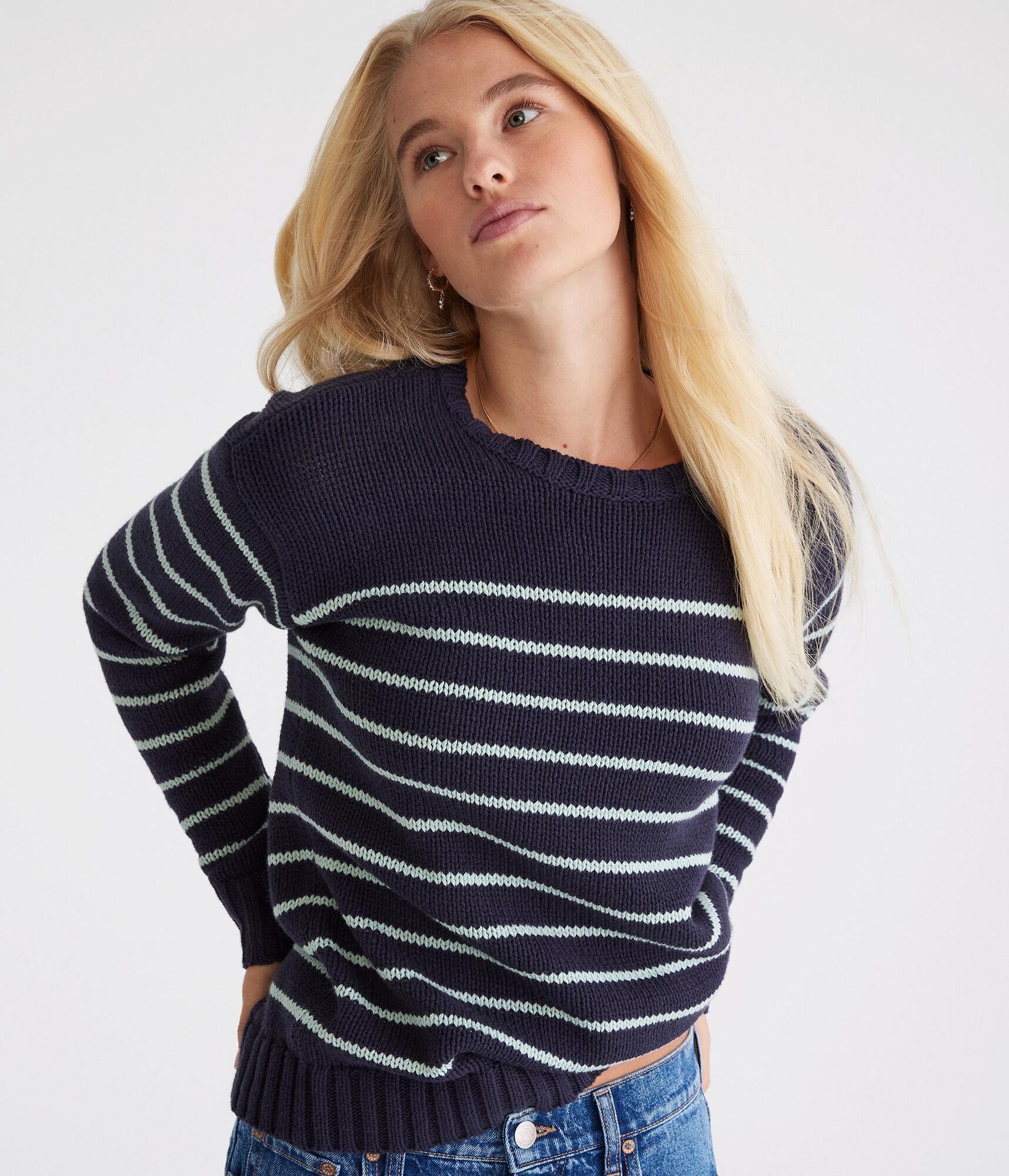 Striped Oversized Crew Sweater Product Image