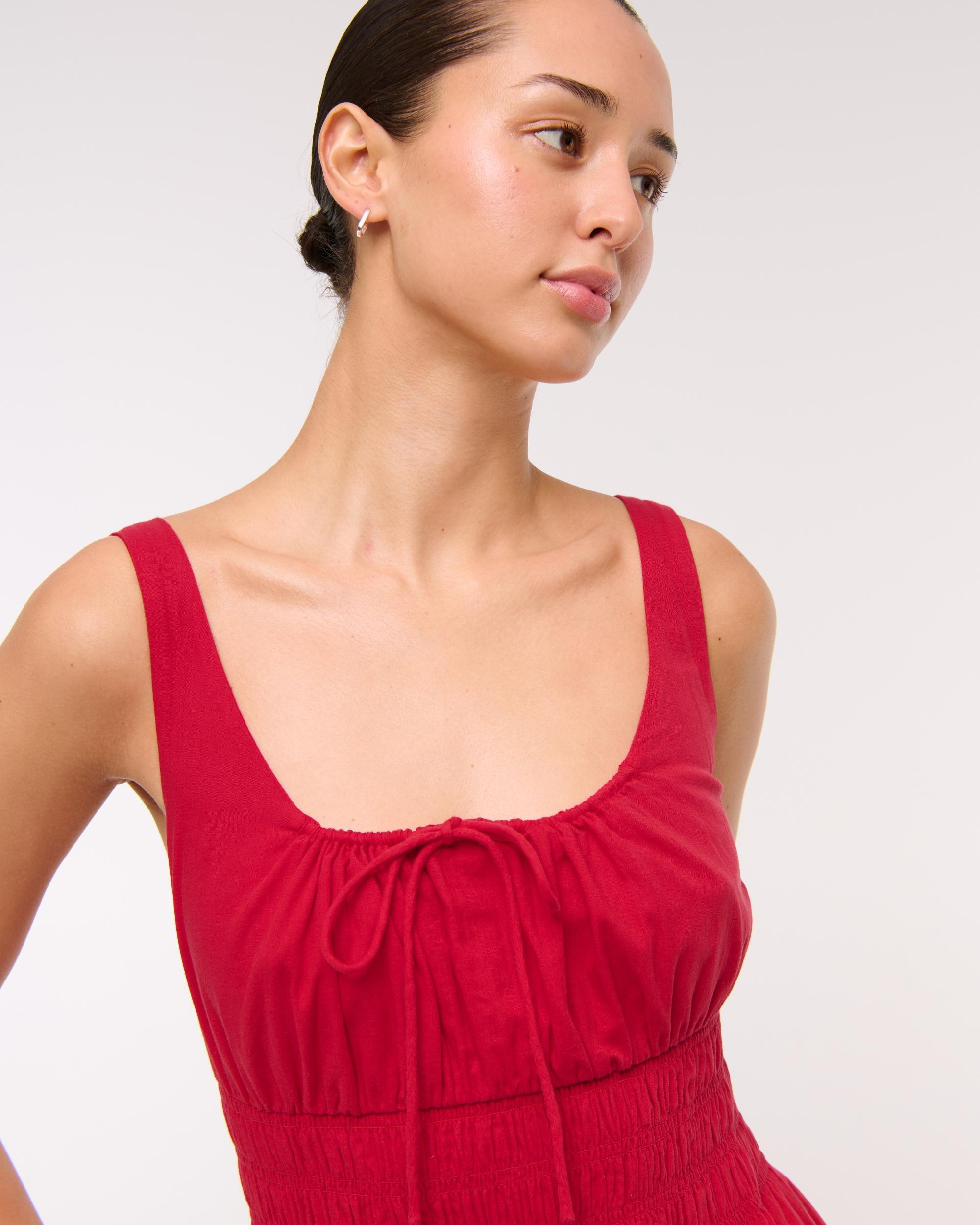 Smocked Tie-Front Mini Dress Product Image