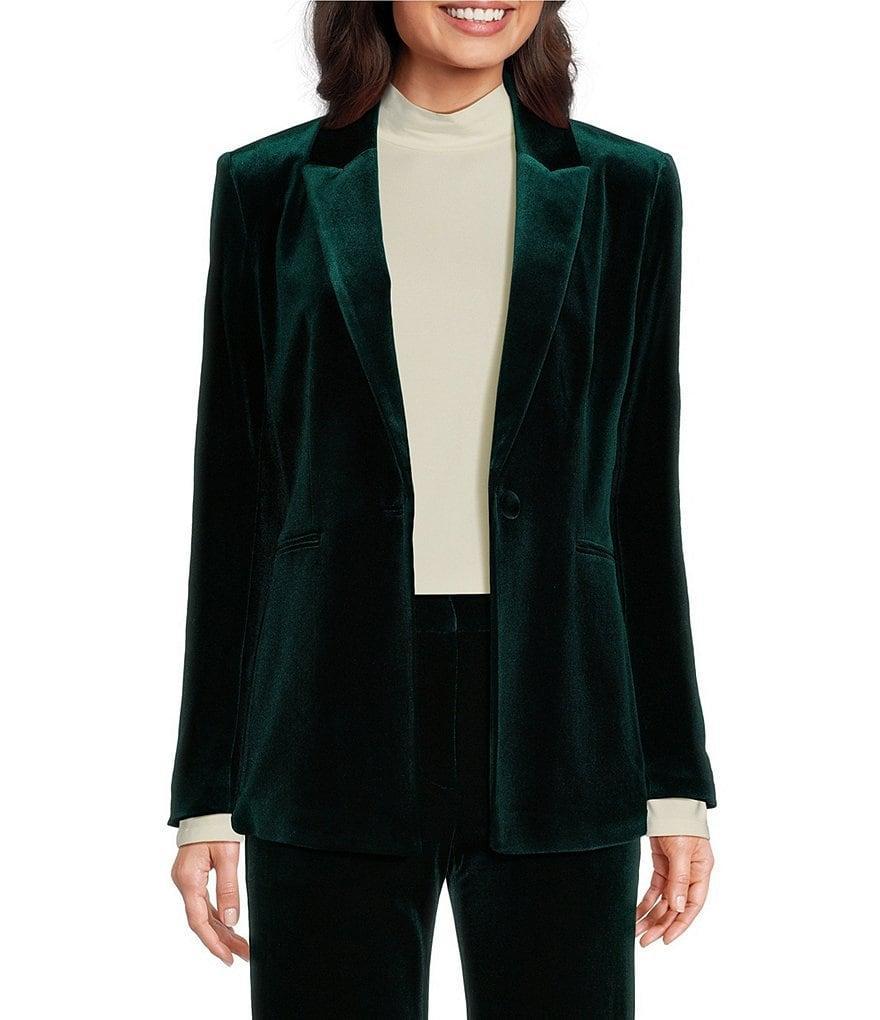 Alex Marie Liza Stretch Velvet Notch Lapel Long Sleeve Button Front Coordinating Blazer Product Image
