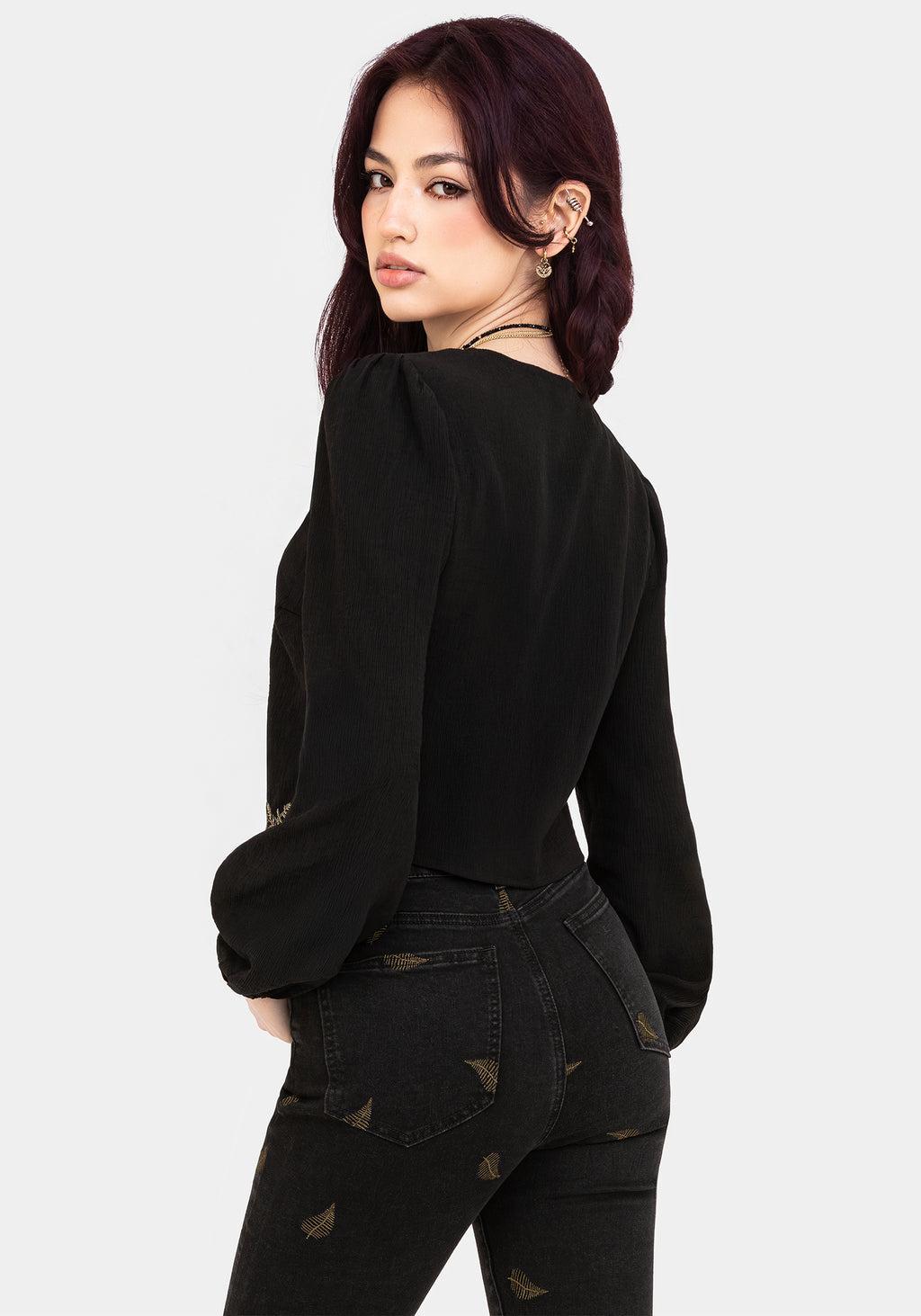 Abellona Embroidered Tie Front Blouse Product Image