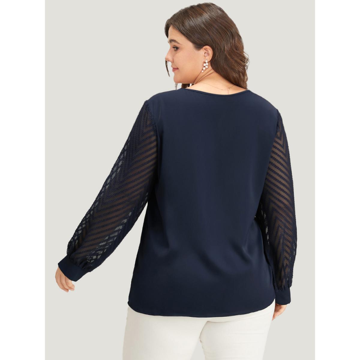 Plus Size Black Plain Keyhole Lace Patchwork Lantern Sleeve Blouse Women Office Long Sleeve Keyhole Cut-Out Work Blouses BloomChic 30/6X Product Image