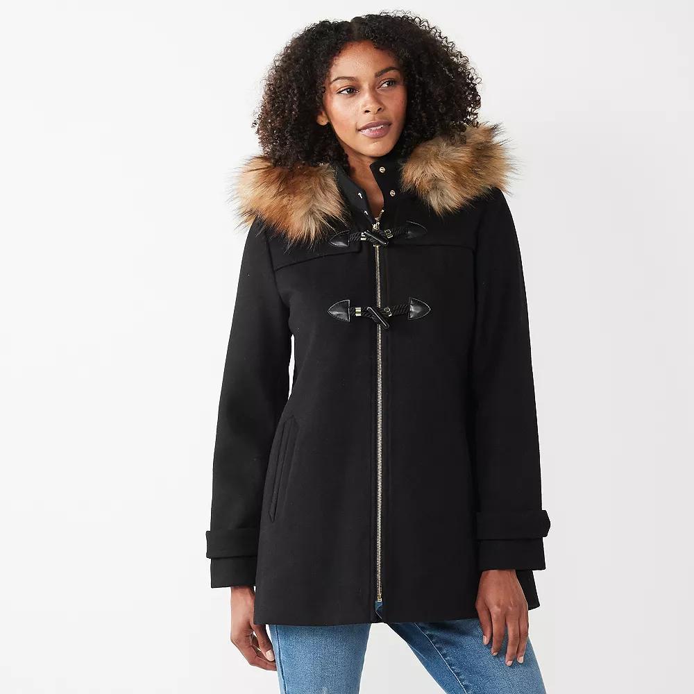 Women's Nine West Faux-Trim Hood Wool-Blend Toggle Coat, Size: XXL, Black Product Image