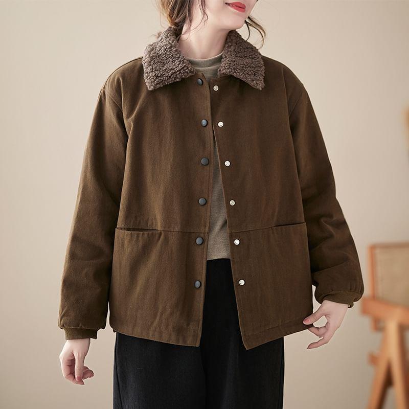Fleece Collar Button Jacket Product Image